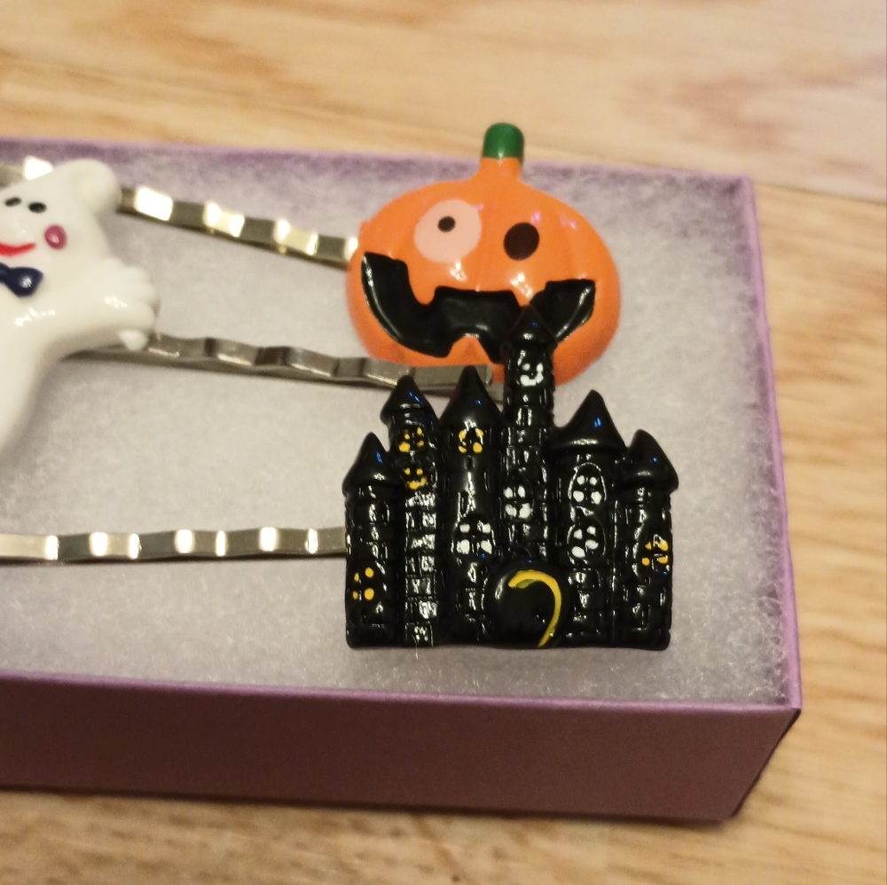kids spooky halloween hair pins ghost pumpkin castle - Picture 2 of 4